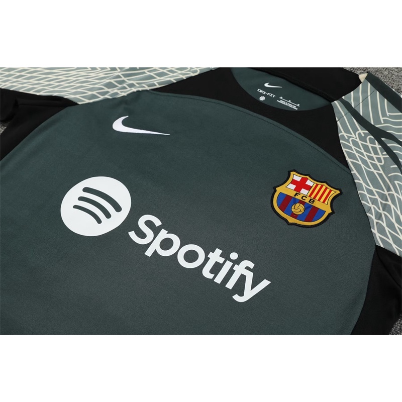 24 barcelona football training jersey short-sleeved jersey in dark green plus size men's crew neck sweatshirt s-xxl