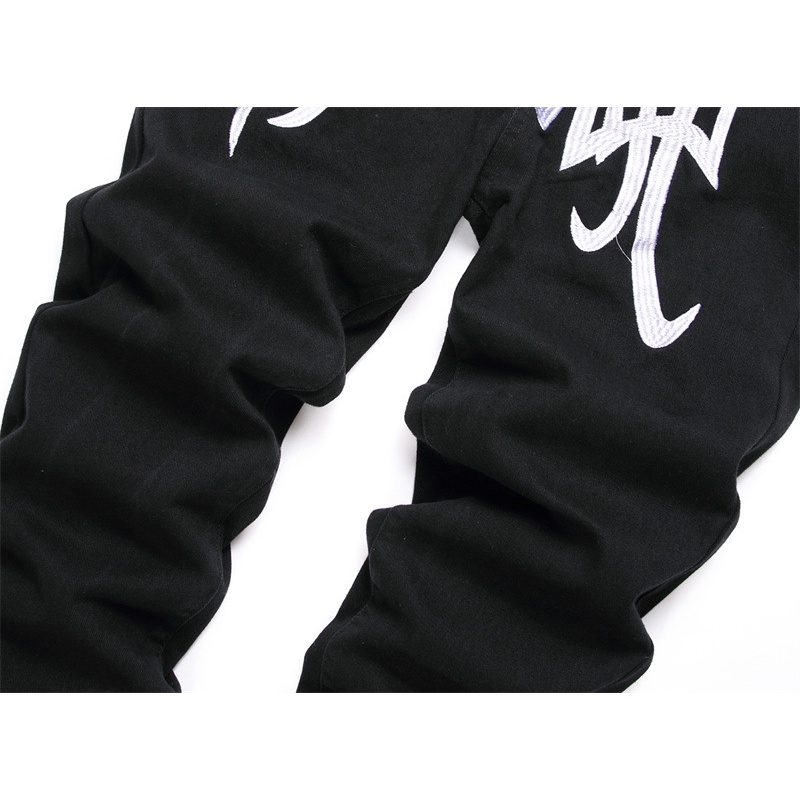 Quần Jeans Ống Rộng Co Giãn Thêu Chữ Màu Đen Trẻ Trung Cho Nam 3443