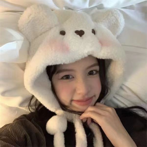 Mũ Trùm Đầu Giữ Ấm Mùa Đông Hình Gấu Trúc Hoạt Hình Nhồi Bông Màu Trắng Đen Phong