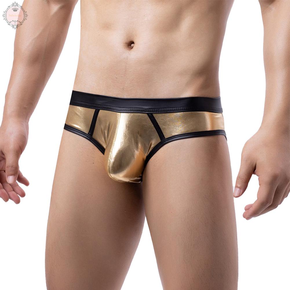 Hot Mens Faux Leather Wet-Look Briefs Breathable Pouch Lightweight new fashion