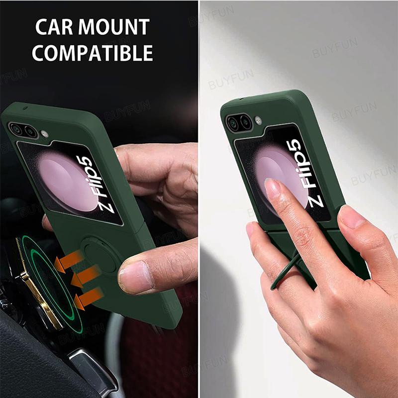 For Samsung Z Flip 5 flip5 5G Liquid Silicone Holder Cover Stand Ring Shell With Lanyard