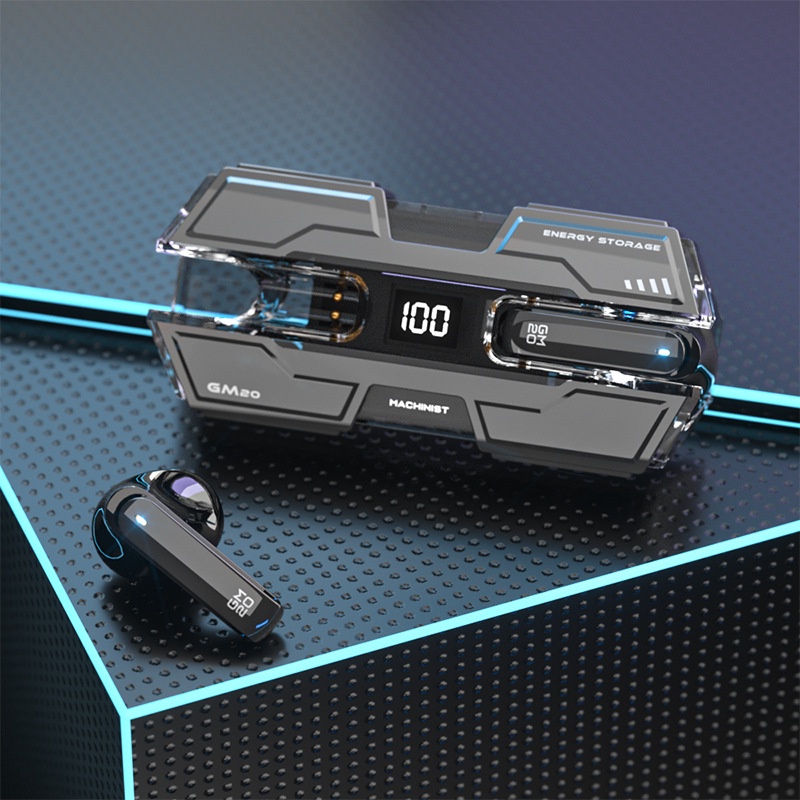 Máy không dây gm20 mới a bluetooth 5.3 tai nghe kim loại dây đeo sơn mài màn hình kỹ thuật số trò chơi thể thao điện tử độ trễ thấp