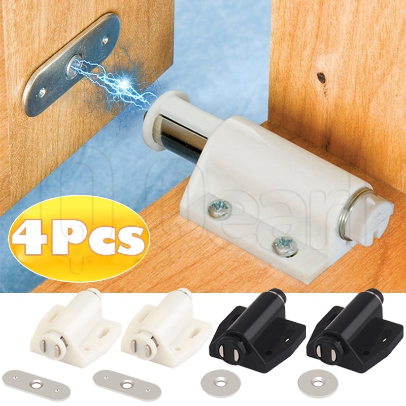 Set 4 Dụng Cụ Chặn Cửa Tủ Dạng Nhấn Từ Tính Màu Đen / Đơn