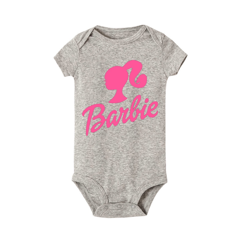Áo Liền Quần Ngắn Tay In Chữ barbie Cho Bé Gái Sơ Sinh
