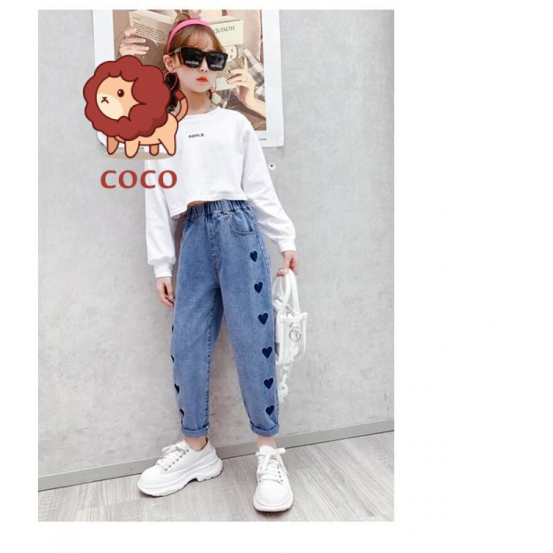 Quần Jean Dài Dáng Rộng Cỡ Lớn Phong Cách Phương Tây Thời Trang Xuân Thu Xinh Xắn Cho Bé Gái