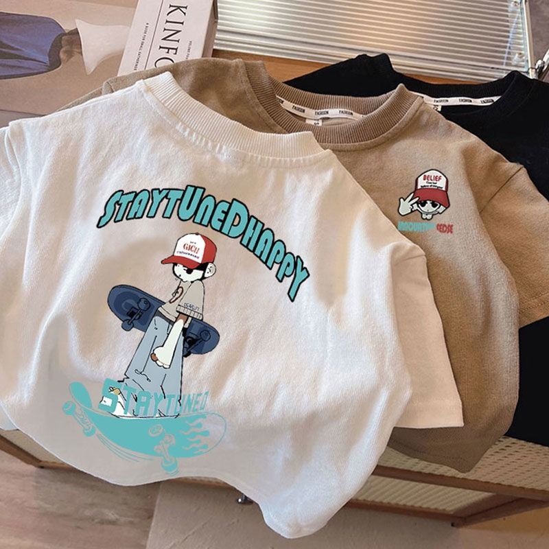 Áo phông bé trai   100% cotton tay ngắn áo phông mỏng phong cách hàn quốc đôi in thời trang hàng đầu bé trai bé trai mặc quần áo baju budak lelaki