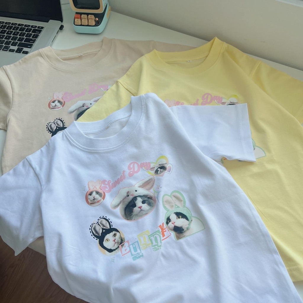 Áo baby tee mèo Sweet day chất cotton 100%