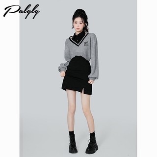 Beauty Phong Cách Đen Không Tay Đan Váy Nữ Mùa Thu Đông Ngọt Ngào Polo Ăn Mặc Hai Bộ Áo Len Hông Váy Ngắn