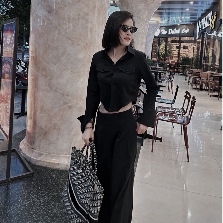 Set Áo Sơ Mi Croptop Quần Suông SM06 Phong Cách Cá Tính Cho Nữ
