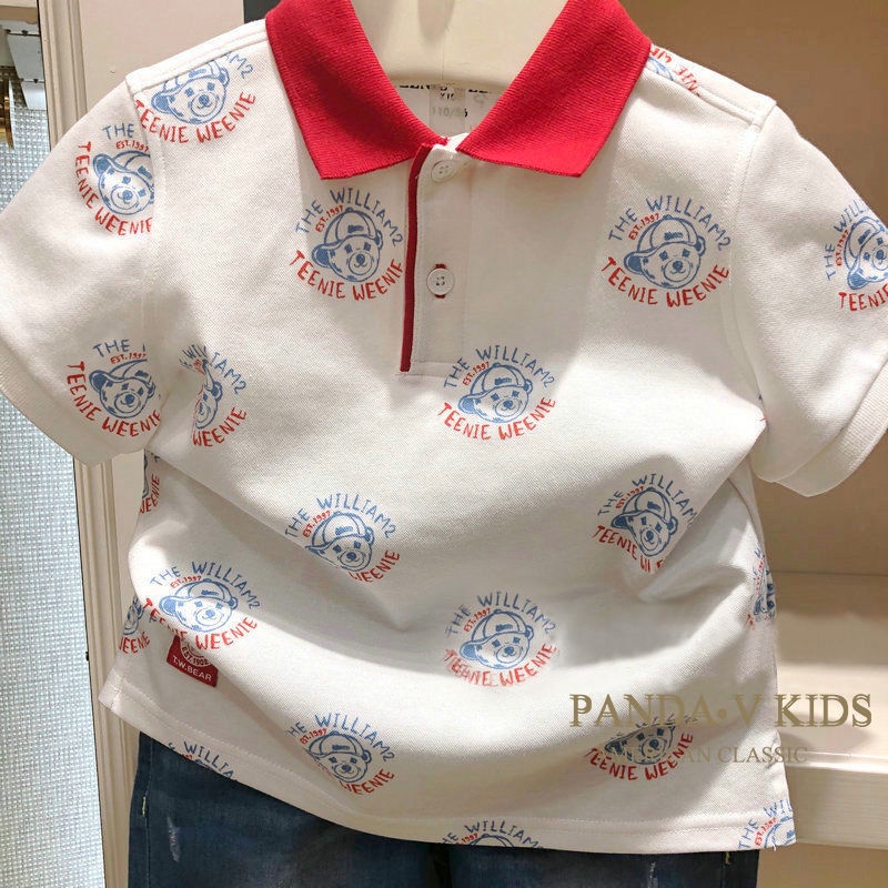 Phù Hợp Áo polo Tay Ngắn Bằng Vải cotton Màu Trắng In Họa Tiết Gấu Hoạt Hình Dành Cho Trẻ Em 9-34kg