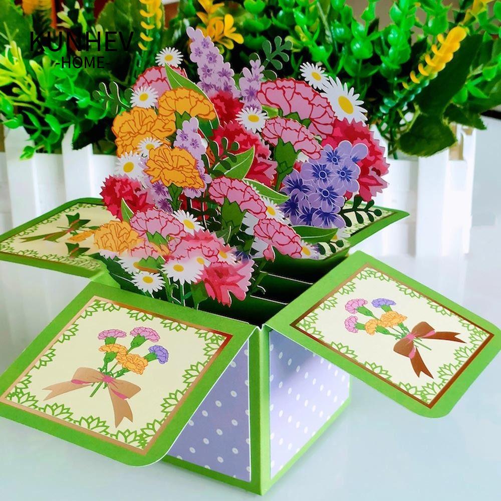 KUNHEV Thiệp Chúc Mừng Sinh Nhật Hoa Hồng / Lily / Hoa Hướng Dương / Hoa Tulip
