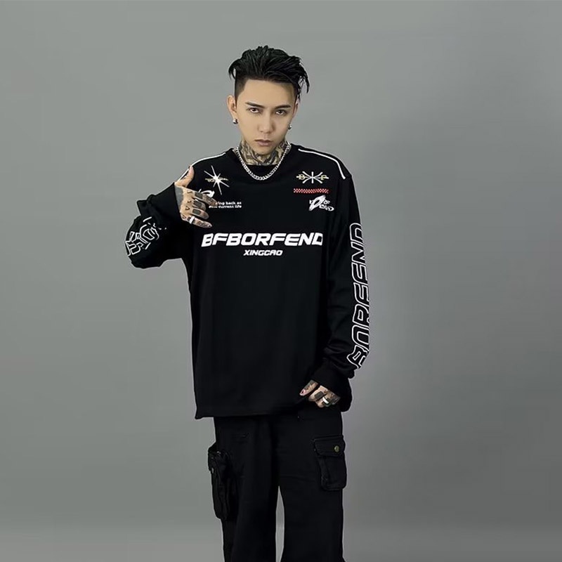 Sinransinya Áo Tay Dài Dáng Rộng Phong Cách hip hop Đường Phố Mỹ Thời Trang Cho Nam