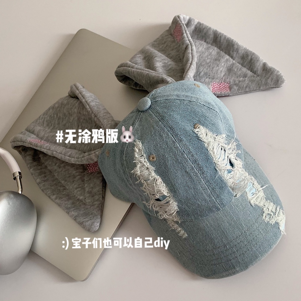 Mũ Bóng Chày Cao Bồi Đính Tai Thỏ Graffiti Phong Cách Cao Bồi Cho Nữ