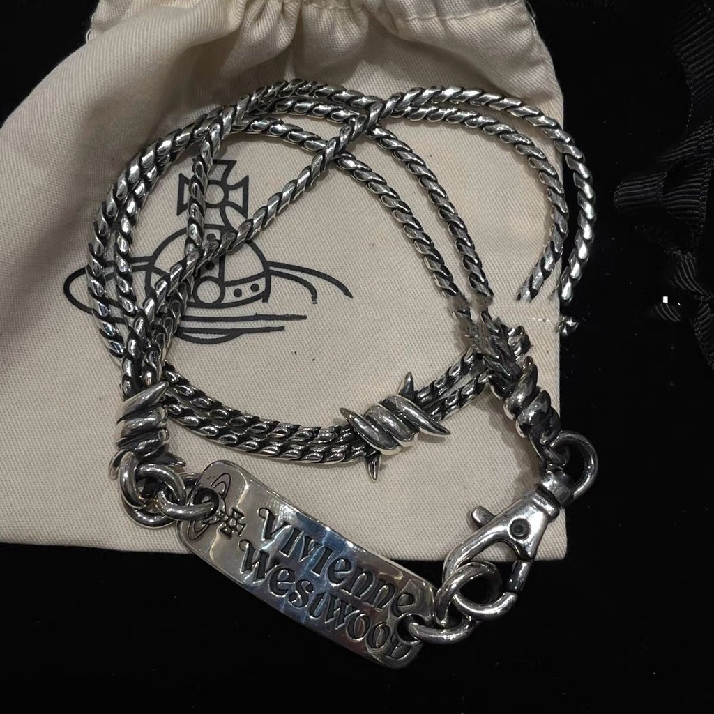 Vivienne Westwood Vòng Cổ choker Dây Thừng Mặt Vuông Thương Hiệu Queen Si Saturn Phong Cách Punk Dành Cho Nữ