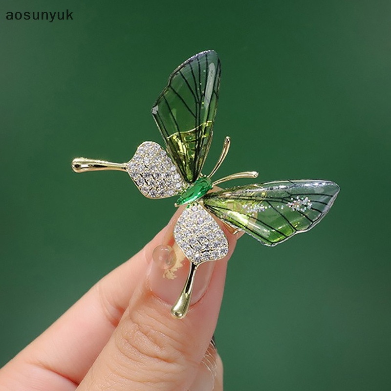 Aosunyuk fashion gradient crystal butterfly brooch alloy brooch for women trang sức phụ kiện quà tặng en