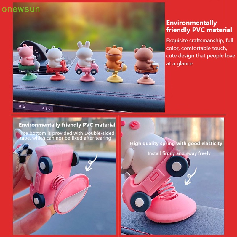 Onewsun phim hoạt hình lắc đầu thỏ gấu phụ kiện ô tô bảng điều khiển ô tô dễ thương cưỡi ô tô lợn chó búp bê trang trí cho bé gái món quà cặp đôi mới