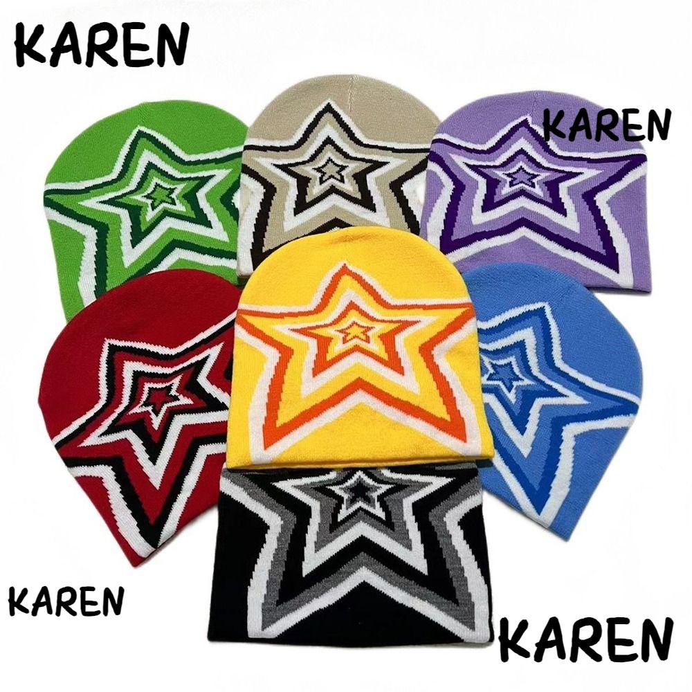 Karen beanie bonnet, mũ len dệt kim acrylic ấm áp, gothic ins y2k mũ lạnh nam nữ