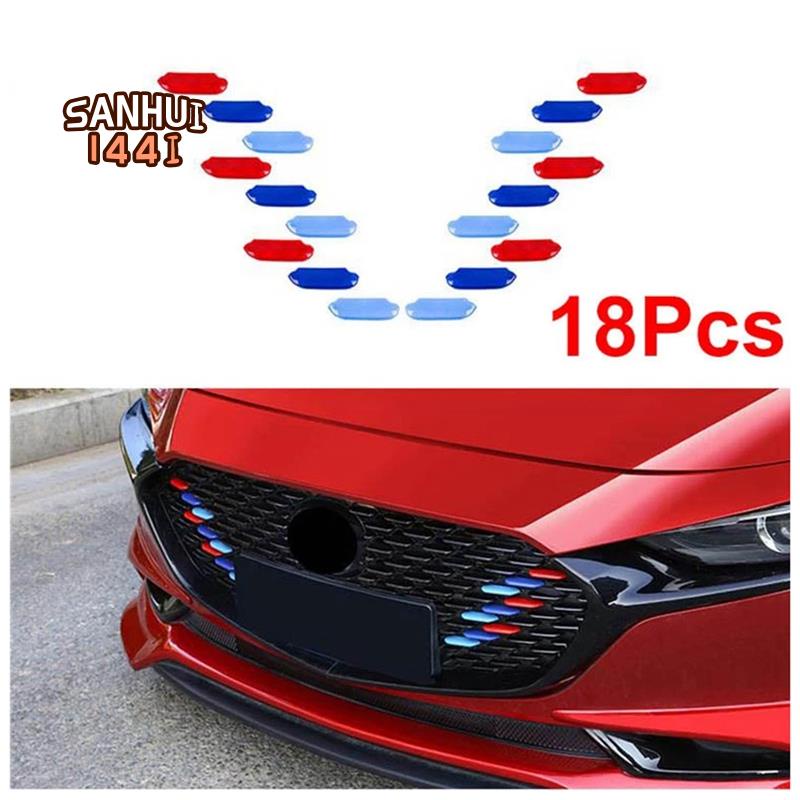 Mặt trước ô tô giữa lưới sáng sequins sửa đổi trang trí bảo vệ dải ba màu cho mazda 3 axela 2019-2021