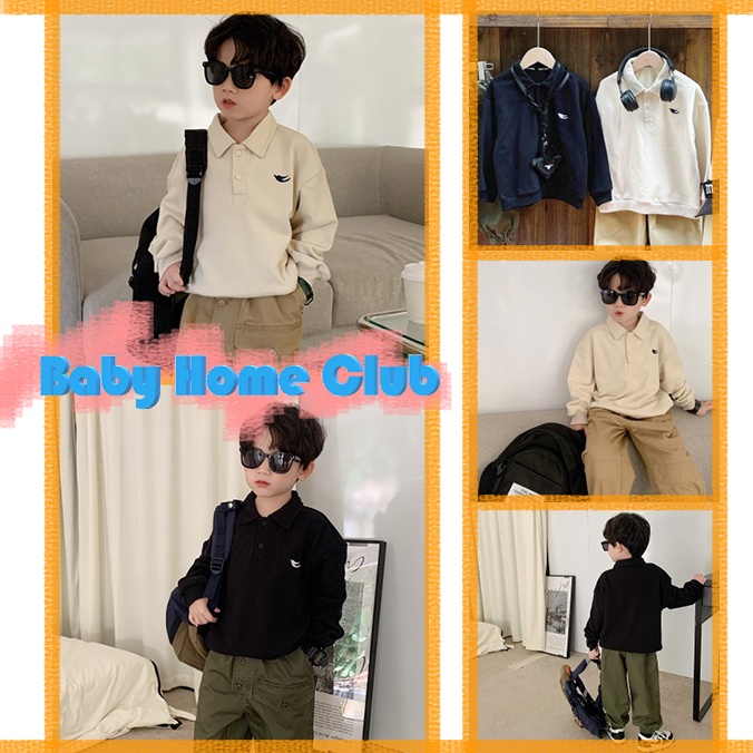 Áo thun cotton nam phong cách nhật bản và hàn quốc với tay dài và cổ polo (90-150cm)