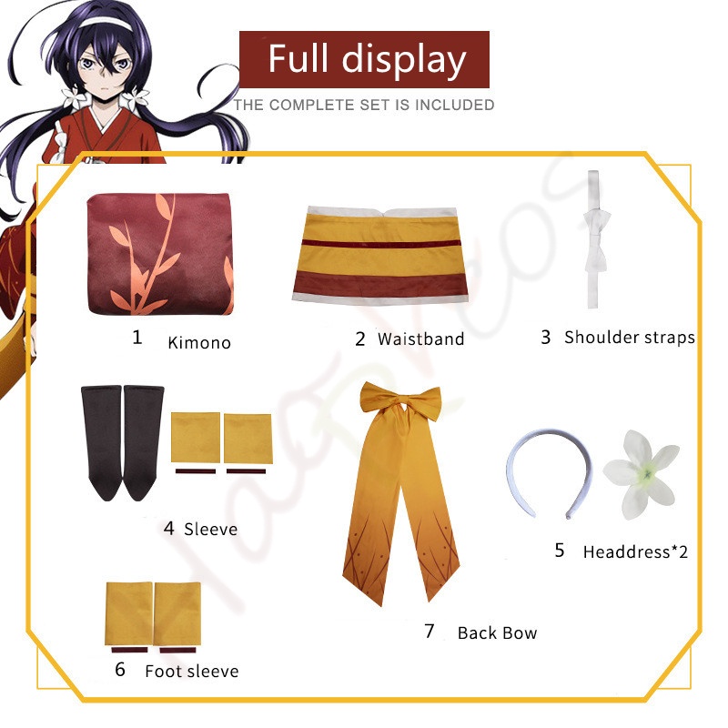 Anime bungo stray dogs lzumi kyouka yaksha shirayuki cosplay trang phục phụ nữ người lớn yukata kimono geta bộ tóc giả halloween party set