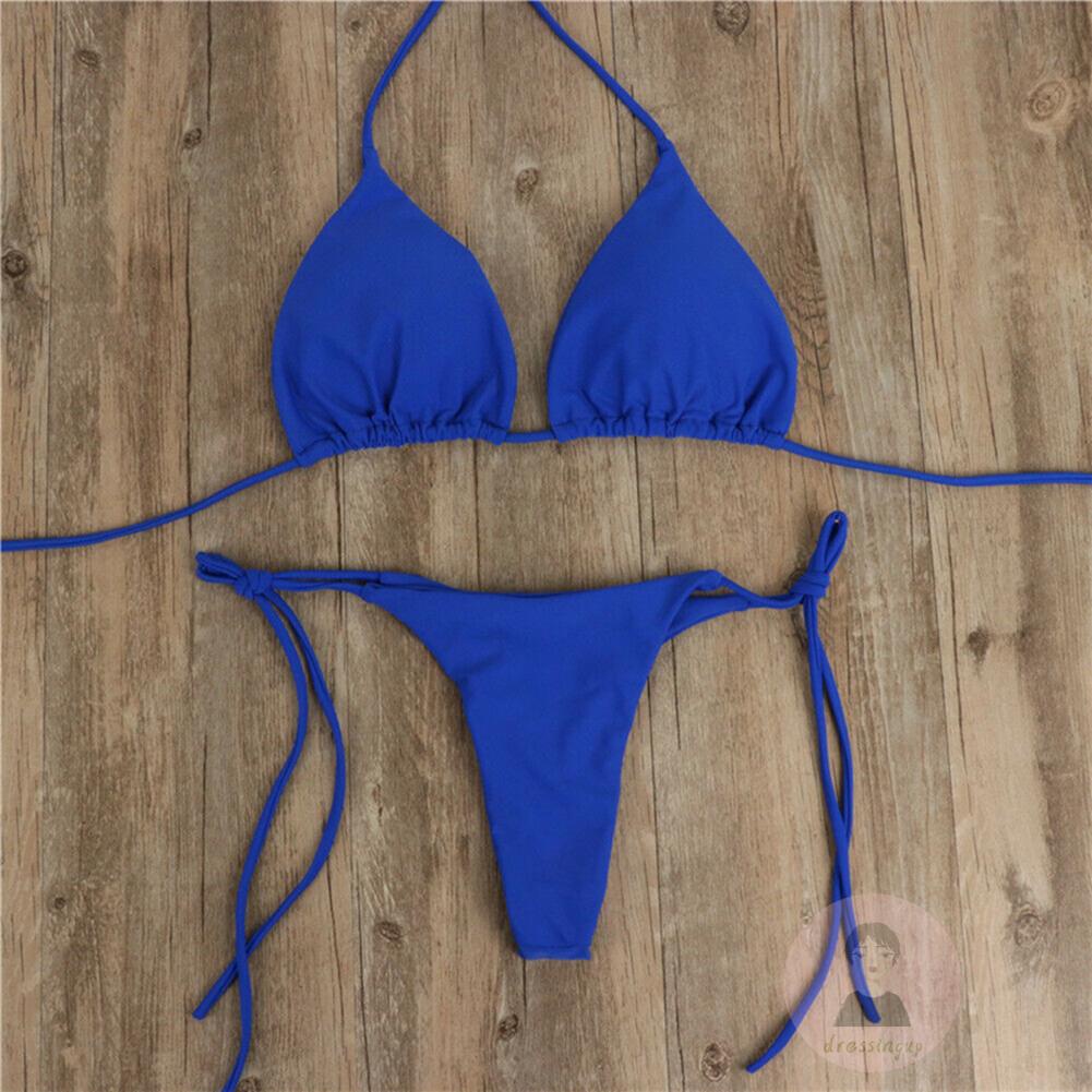 Dre-2pcs phụ nữ mùa hè màu rắn buộc bên bộ đồ bơi
