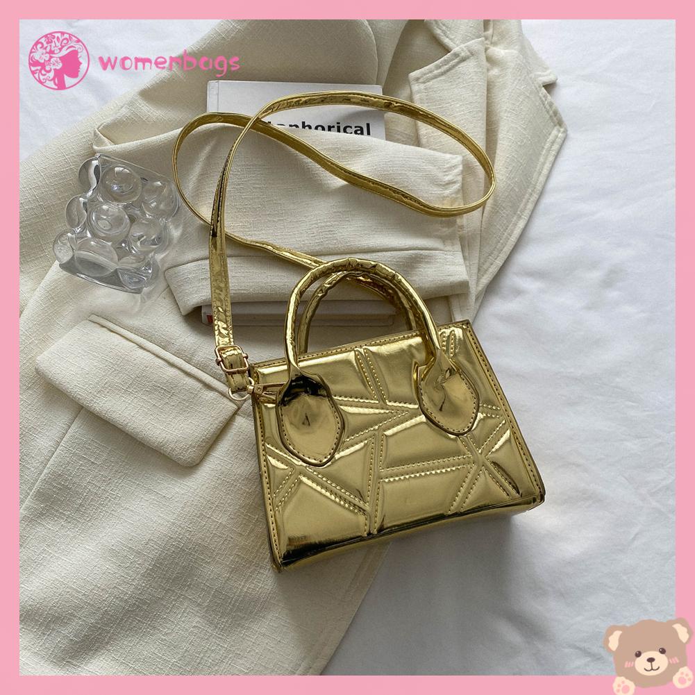 ✿ Wb ✿ Túi satchel thông thường túi chần bông messenger phụ nữ túi totes da pu đơn giản sáng bóng chỉ thêu nữ ví đeo chéo túi đeo chéo