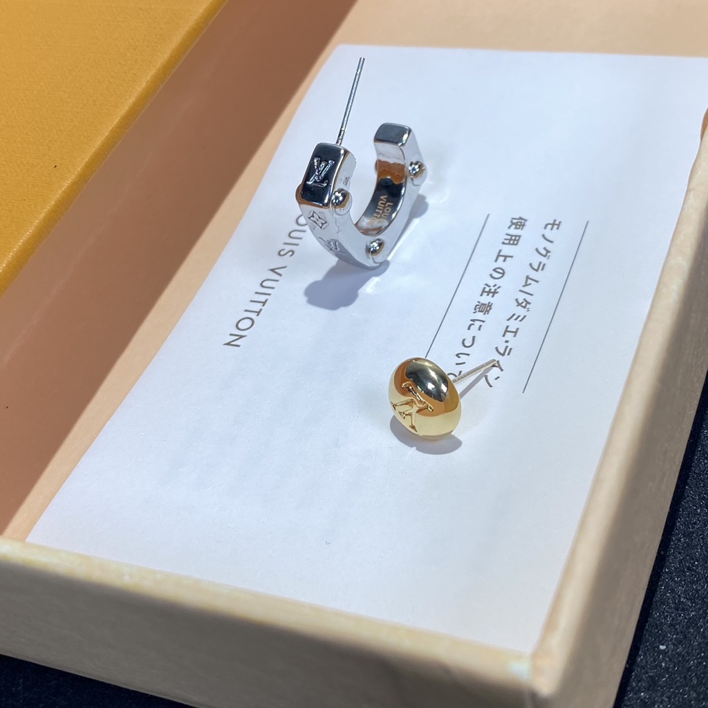 Lv bông tai titan thép chữ logo vòng đeo tai stud bông tai trang sức nữ