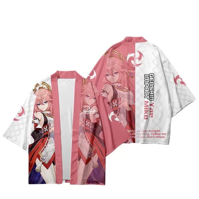 Trò chơi genshin impact yae miko cosplay áo choàng kimono genshin impact trang phục 3d in haori áo choàng bên áo sơ mi thời trang dạo phố