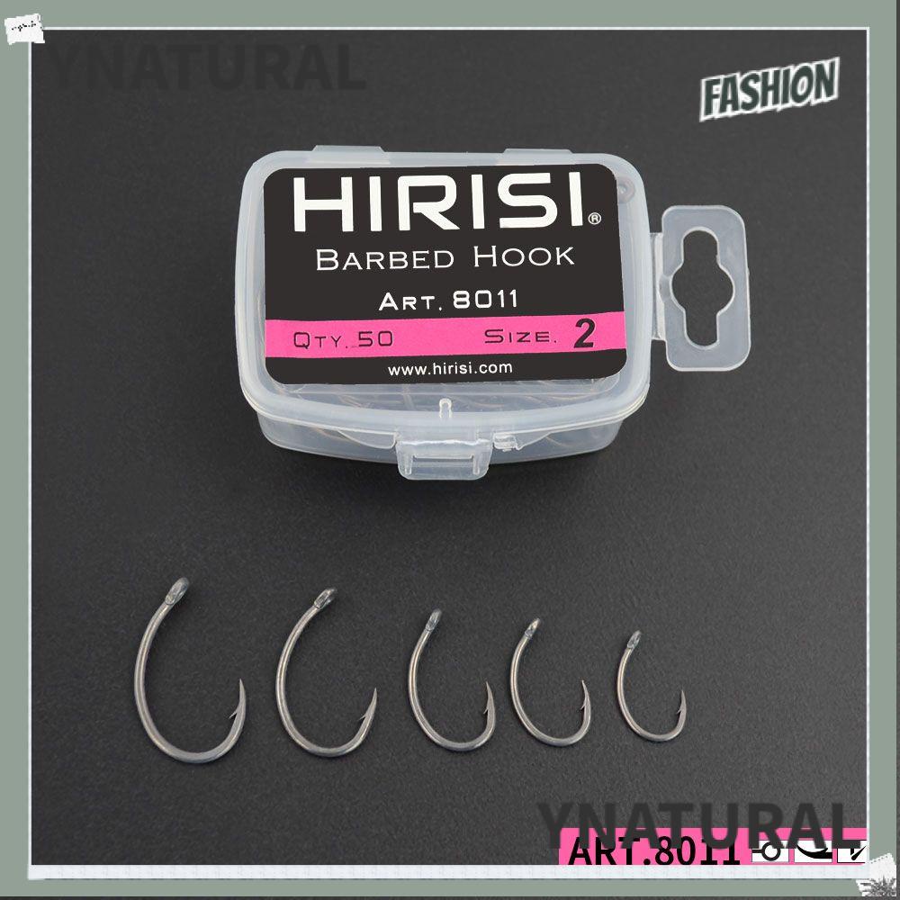YNATURAL 50Pcs Sharp Barbed Pinpoint Claw Hook High Carbon Eyed Fishooks Carp Hooks 8011 Fish Bait Coating Fishing Accessories High Quality Fishook