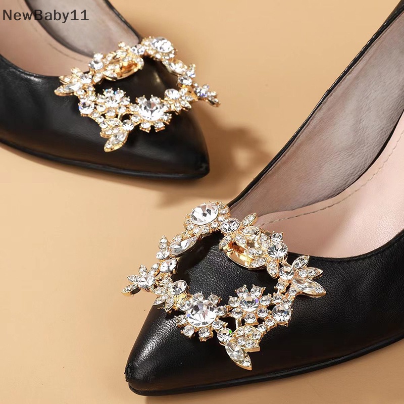 Newbaby 1 cái thời trang sáng bóng giày pha lê trang trí kẹp phụ nữ khóa giày phụ kiện high-heeled vuông thạch có thể tháo rời giày trang trí hoa.