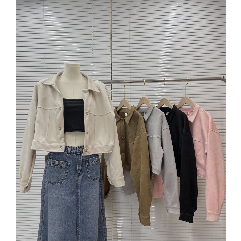 Áo khoác da lộn croptop cúc bấm A2800 SUSSTORE