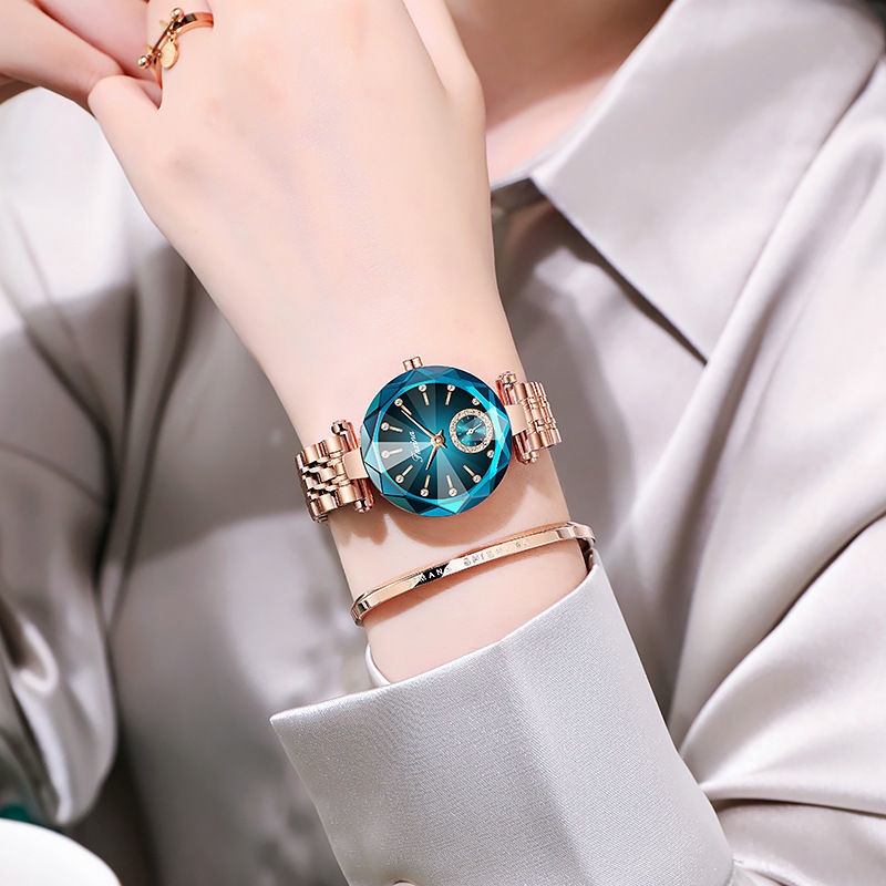 Yp. Đồng Hồ Nữ Dây Thép Đính Kim Cương Nhân Tạo Chống Nước Thời Trang