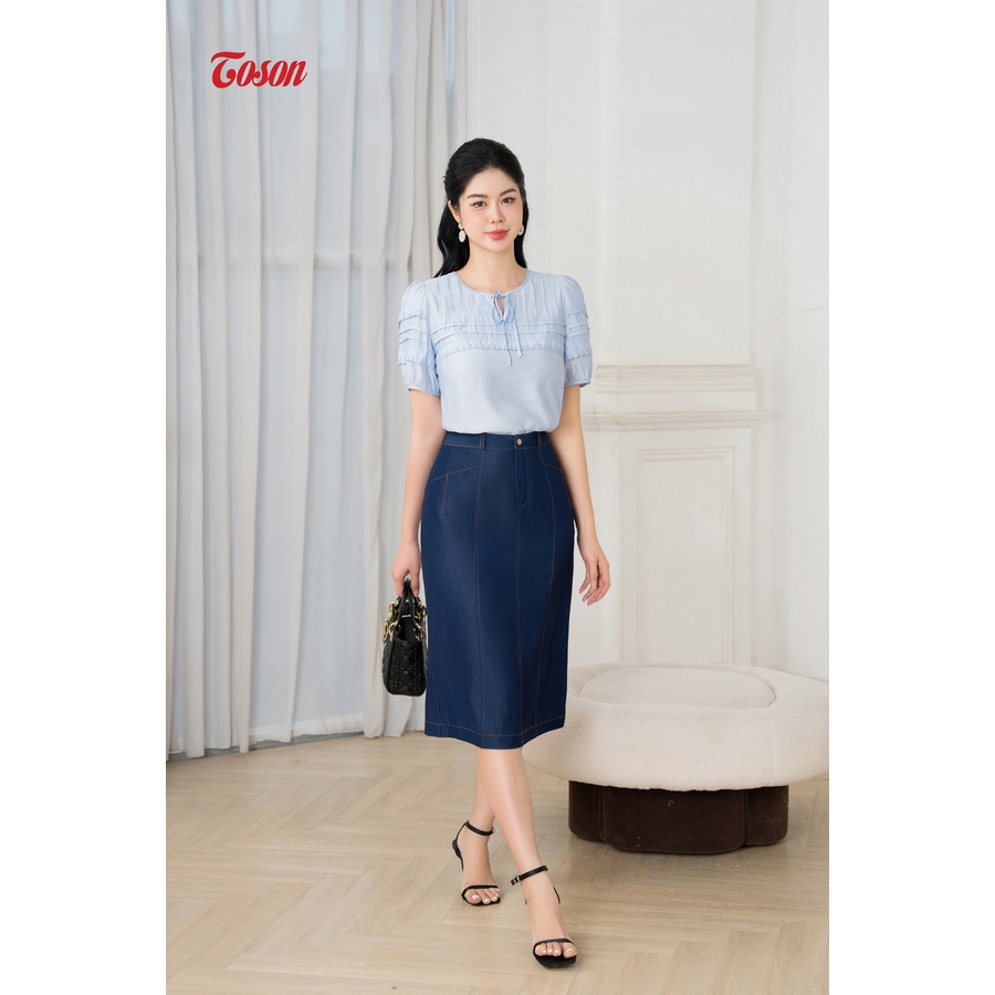 Chân váy A bò tím than, diễu chỉ trang trí 36106X63 Toson