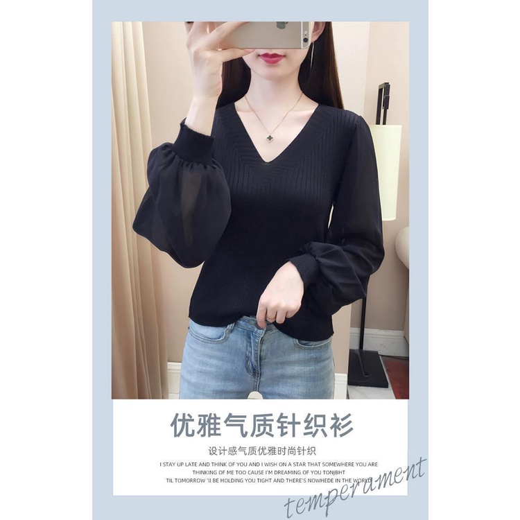 Áo Len Dài Tay Cổ Chữ v Màu Đen Phong Cách Phương Tây Thời Trang Mùa Thu 2023 Dành Cho Nữ