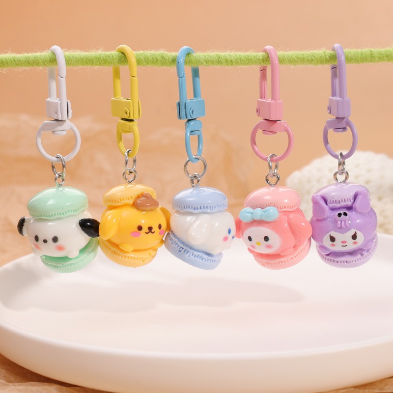 SANRIO 1pc mặt dây chuyền trứng luộc hoạt hình / móc khóa túi macaron màu ngọt ngào / phụ kiện túi cô gái thời trang hợp thời trang