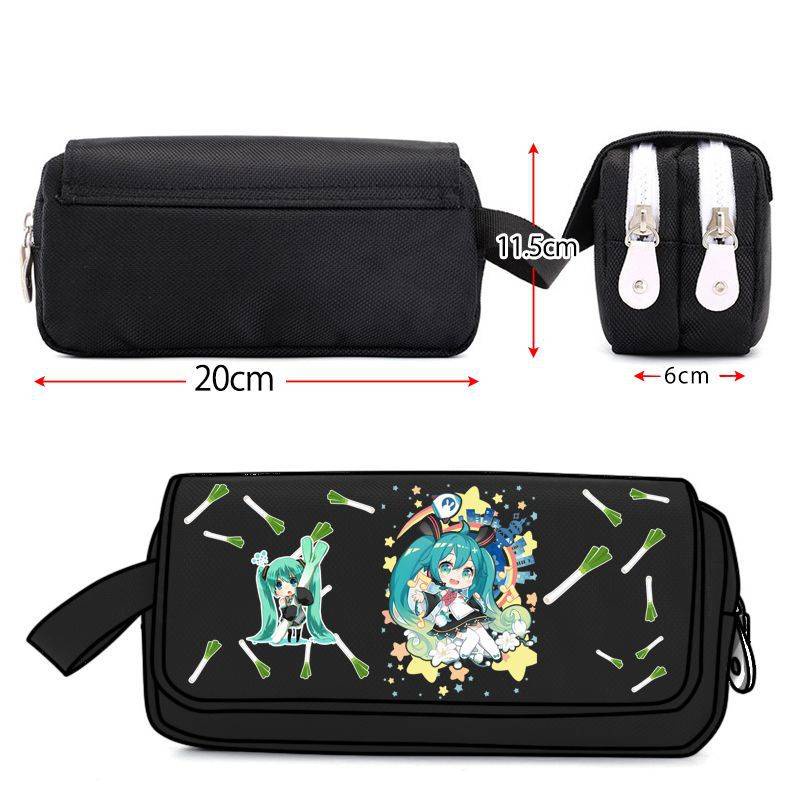 Sq3 hatsune miku phim hoạt hình đơn giản dễ thương học sinh trẻ em túi văn phòng phẩm có nắp lật hộp đựng bút chì có dây kéo dung lượng lớn