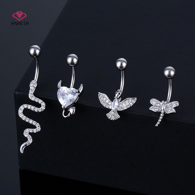 Khuyên rốn HWETR bằng thép không gỉ đính đá nhiều hình dạng gợi cảm
