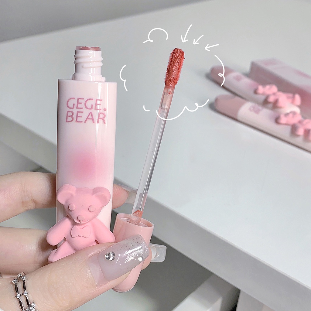 Crystal glossy lip glaze mirror cute bear lip gloss không thấm nước trong suốt nude liquid lipstick lip girls trang điểm