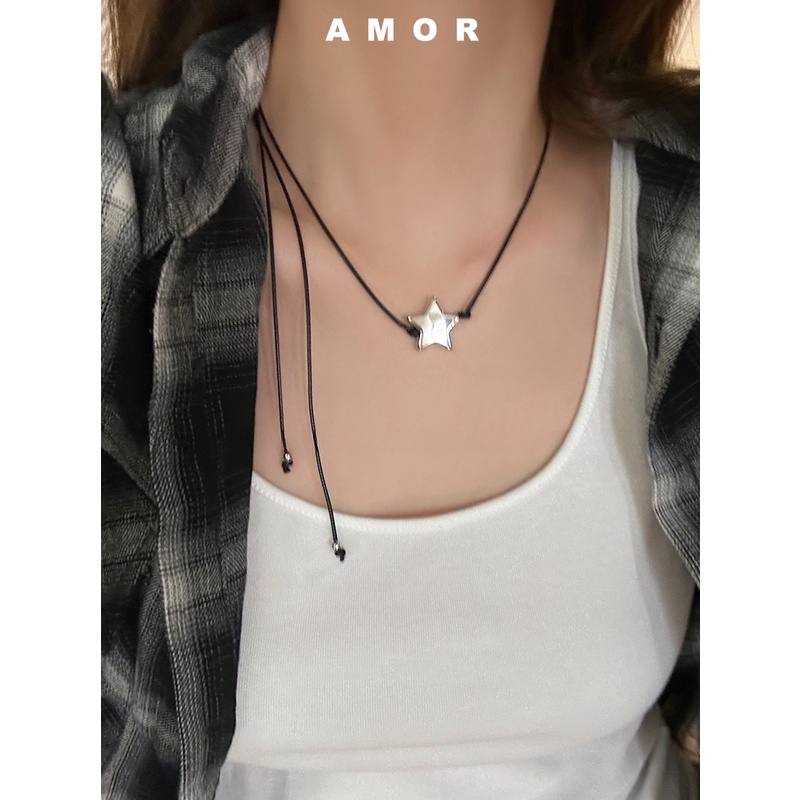 Dây đen ngôi sao choker vòng cổ nữ màu đen