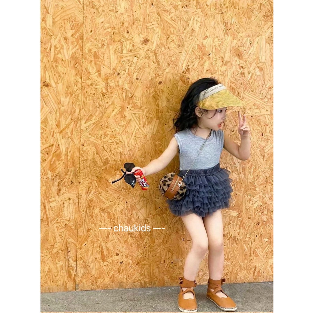 SET ÁO SÁT NÁCH TĂM PHỐI CHÂN VÁY TẦNG ĐÍNH NƠ CHO BÉ GÁI SIZE 8-18KG