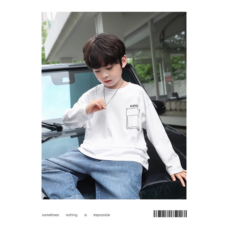 Bé trai t-shirt dài tay áo sơ mi trẻ em mới đáy áo sơ mi cotton tops trung và lớn quần áo trẻ em bé trai quần áo mùa thu
