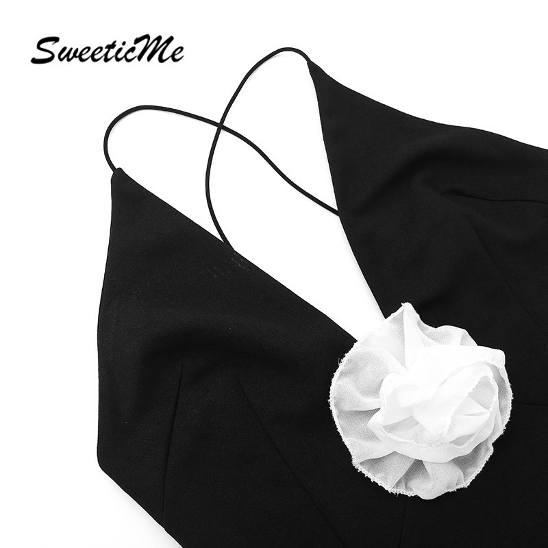 Sweeticme women's 2023 new fashion flower deep v-neck sexy backless slim fit prom long dress