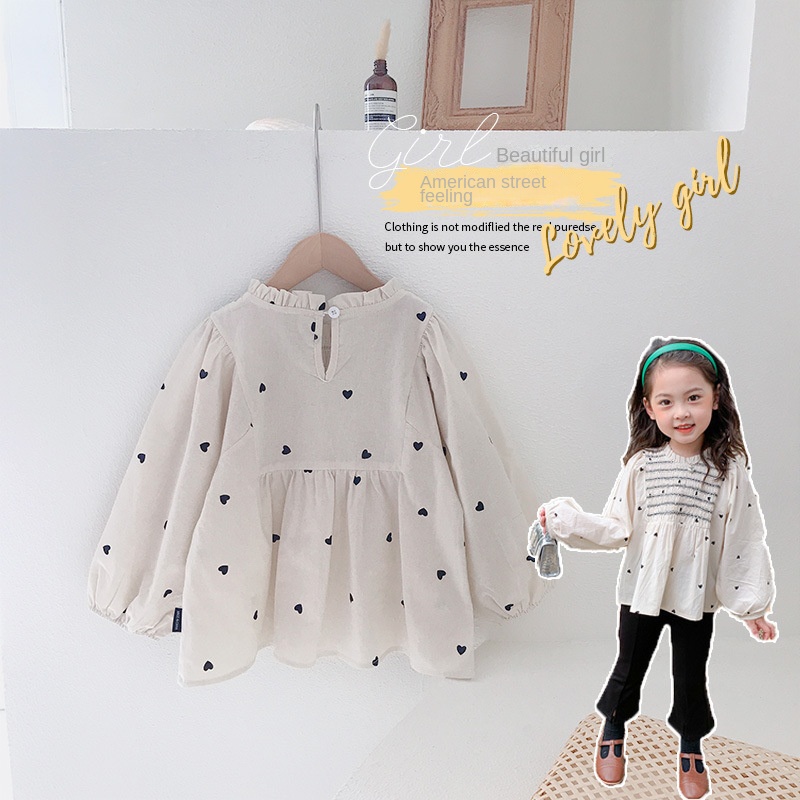 Trẻ em quần áo trẻ em áo sơ mi bé gái áo dài tay cho bé gái 2023 mùa thu phong cách mới phiên bản hàn quốc bé gái ren cổ áo hoa thời trang áo sơ mi trẻ em