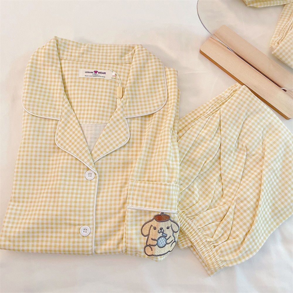 2023 bộ đồ ngủ hàn quốc mùa thu cho nữ bộ đồ ngủ loungewear cho bé gái bộ đồ ngủ kẻ sọc ngọt ngào bộ đồ ngủ kawaii pink piglet sanrio pom pom purin home suit