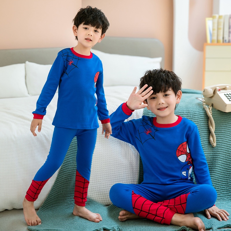 Hoạt Hình Bộ Đồ Ngủ cotton Tay Dài Hình Người Nhện Cho Bé Trai