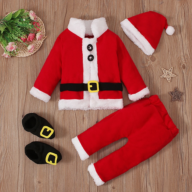 SUPER KIDS quần áo trẻ em Set Áo Thun Tay Dài & Quần Dài In Hình Ông Già Noel Cho Bé Trai & Christmas Gái đồ em bé
