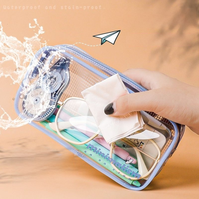 Túi Lưới Đựng Bút Bằng PVC Trong Suốt Chống Nước Sức Chứa Lớn Có Khóa Kéo Cho Học Sinh