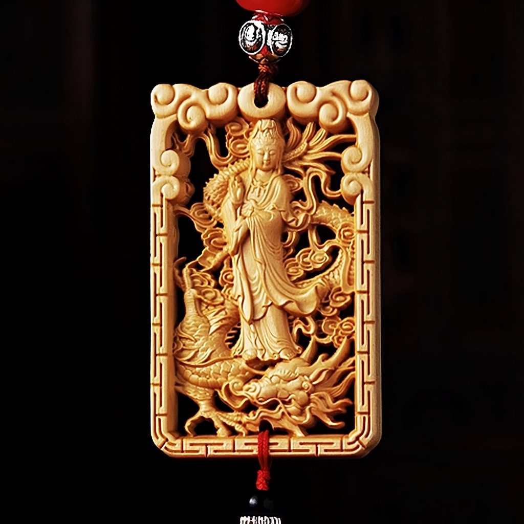 Dây Treo Trang Trí Ô tô Mặt Gỗ Khắc Rỗng, Hình Quan Âm Bồ Tát, Khánh Treo Xe Hơi Ô tô Phong Thủy 5