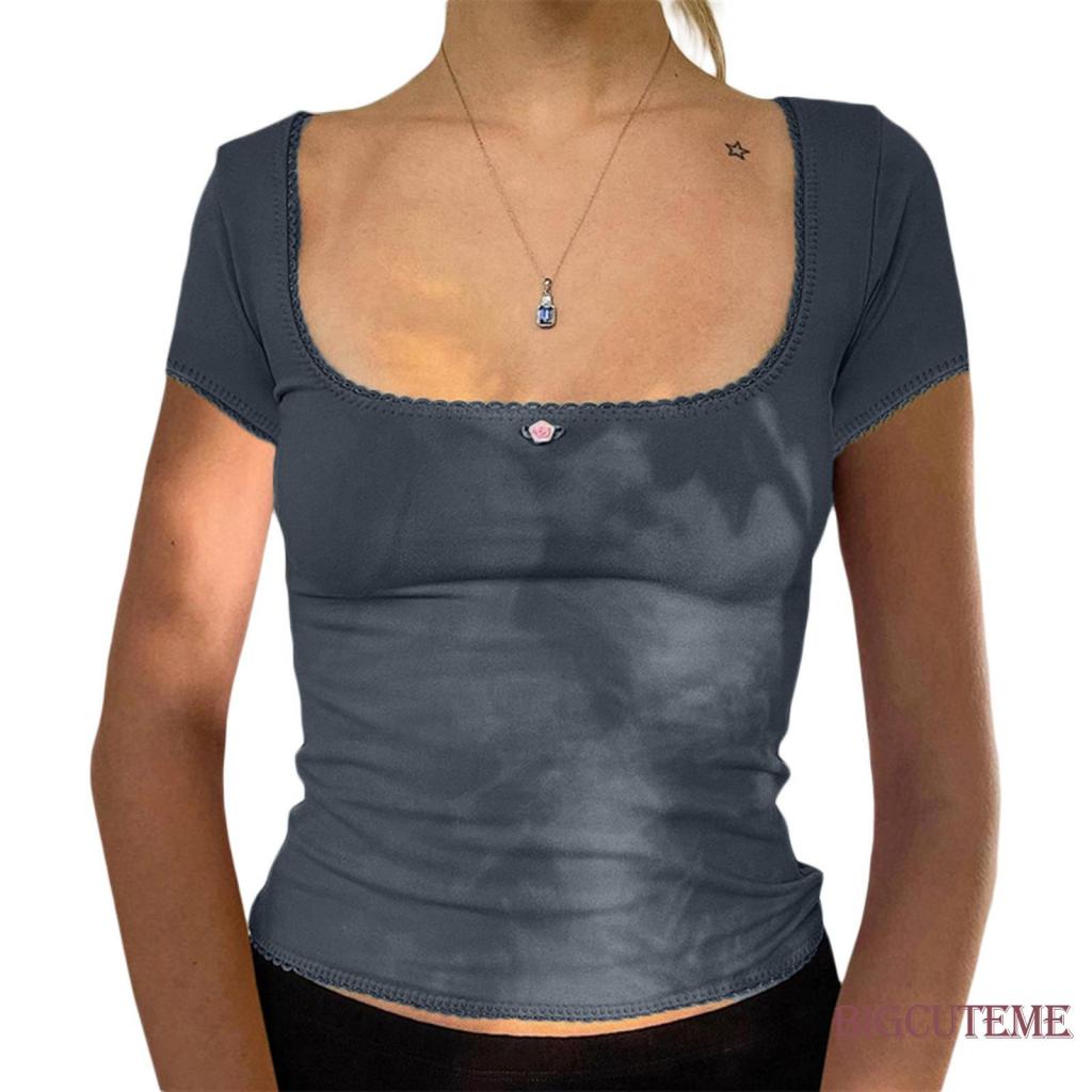 Áo Thun Tay Ngắn Cổ Chữ U Màu Trơn Dáng Ôm Thời Trang Mùa Hè Dành Cho Nữ