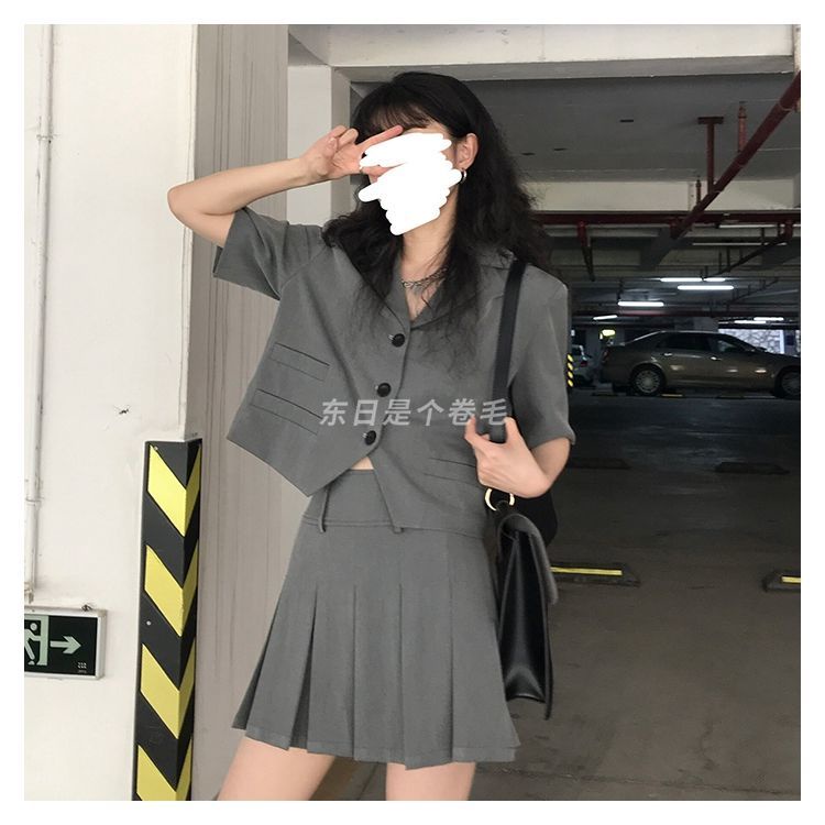 Bộ Áo Sơ Mi Ngắn Tay + Chân Váy Lưng Cao Xếp Ly Phong Cách Nhật Bản Thời Trang Mùa Hè Hàng Mới 2023 Dành Cho Bạn Nữ
